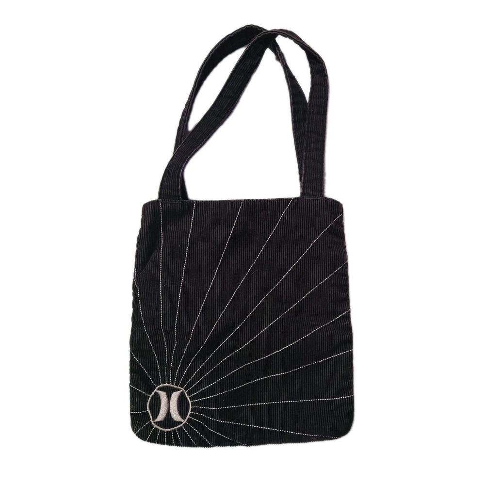 Hurley Dark Brown Corduroy Tote Bag Sunburst Stitch Embroidered Logo ~9x10
